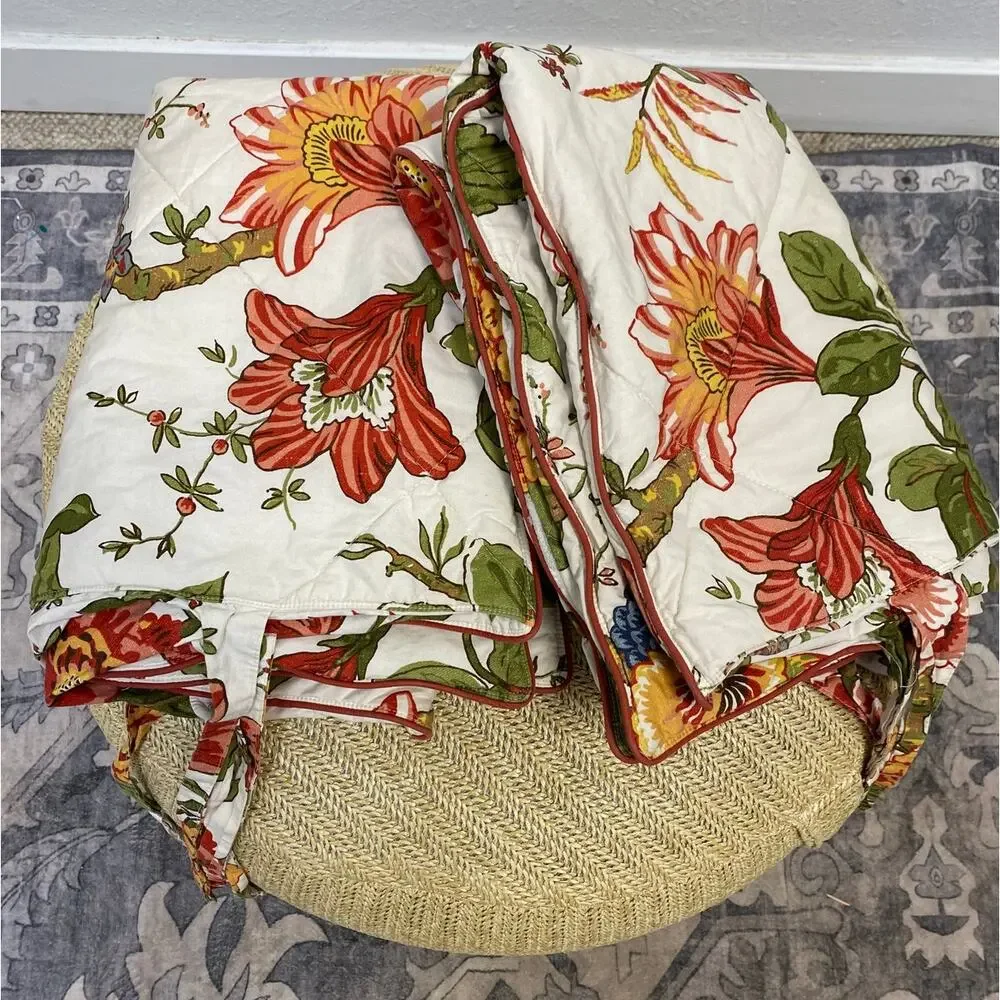 Pottery Barn Jacobean FLORAL QUILTED (2) Pillow Shams Standard 100% Cotton